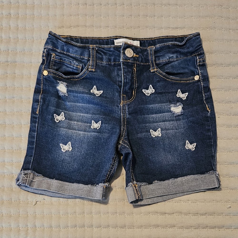 Beautees Blue Denim Shorts with Yellow Stitching